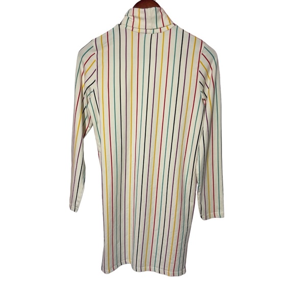 🔥4 for $75🔥Organic Cotton Turtleneck Tunic Dress Cream Rainbow Stripes Size XS - Picture 3 of 10